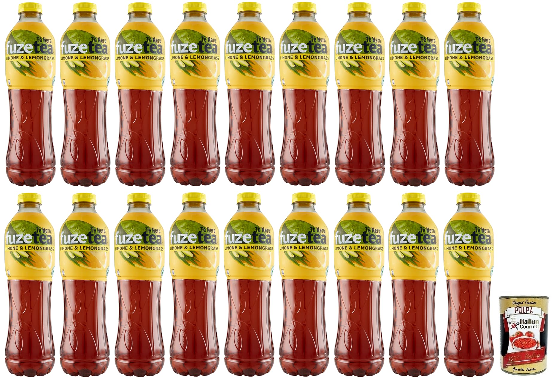 Italian Gourmet Tè Limone bevanda analcolica 18 x 1,25l Eistee Zitrone | Schwarzer Aufguss mit nota di citronella, erfrischend, PET-Flasche für, Gesamtnettogewicht 22,5 L + Kostenlos Polpa 400g