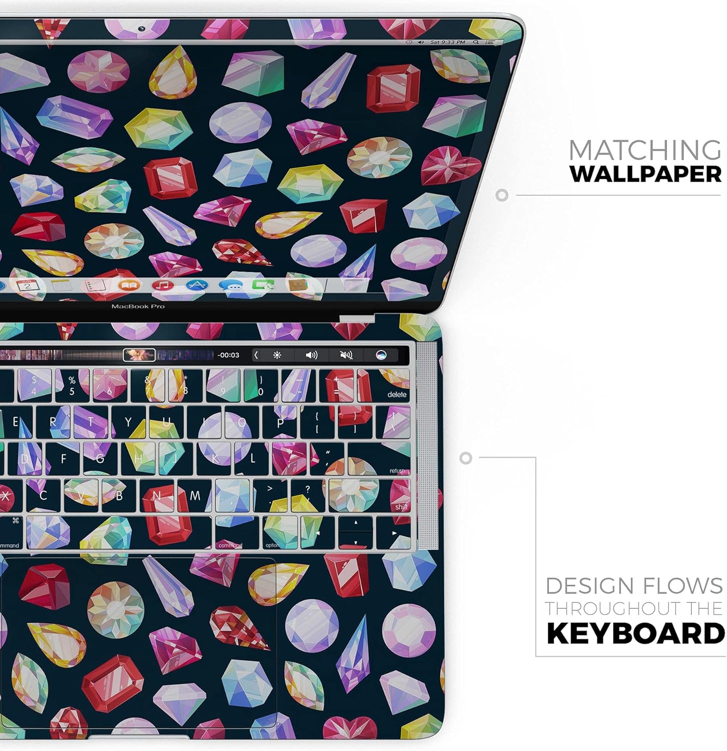 DesignSkinz - Compatible with MacBook Pro 14" M4 (A3401/A3185) - Skin Decal Protective Scratch Resistant Vinyl Wrap - Colorful Vector Gems