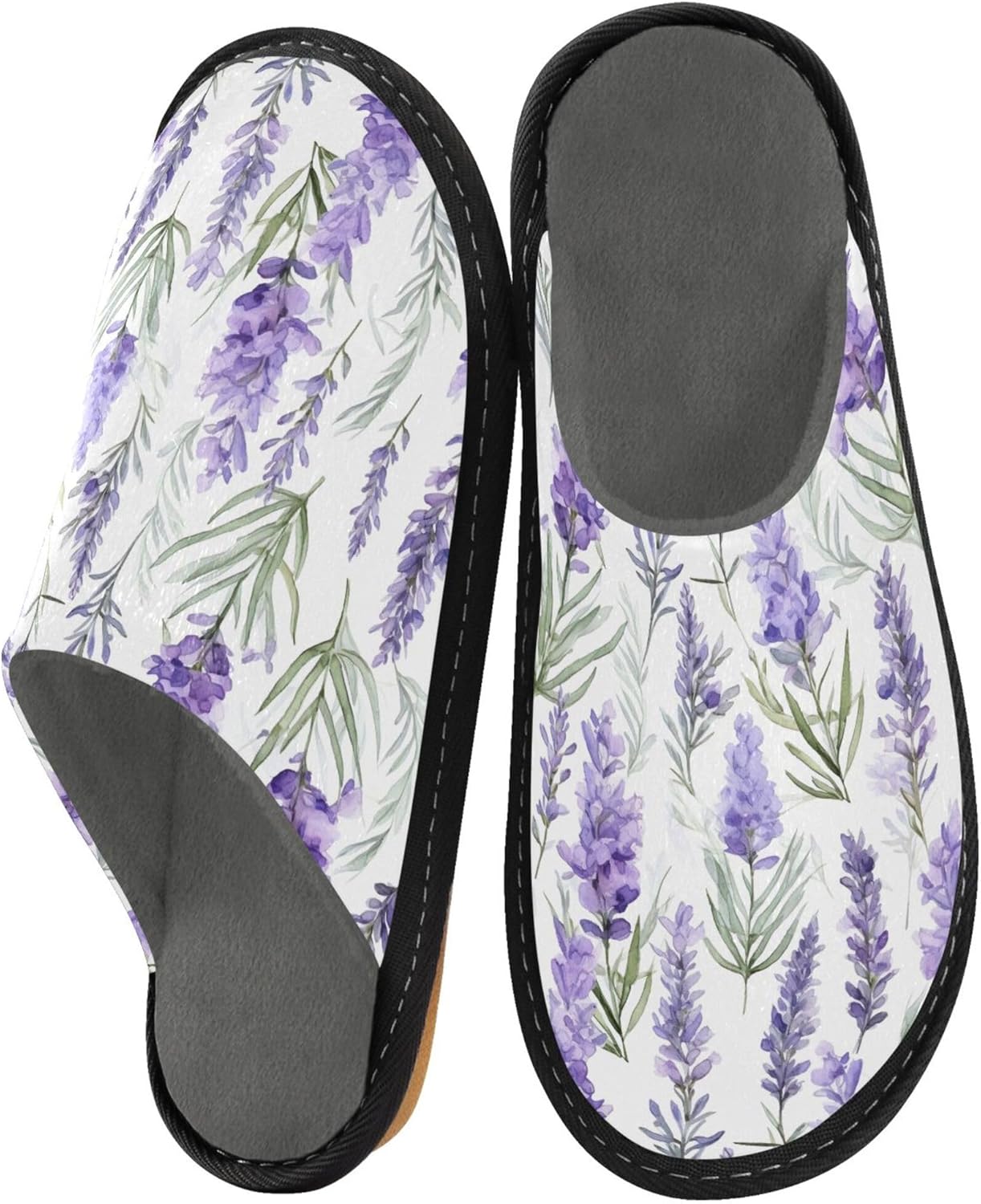 Purple Lavender Flower House Slippers – Cozy Fuzzy Slippers for Guests, Washable & Disposable, Perfect for Shoeless Home, Spa & Hotel Use A110337