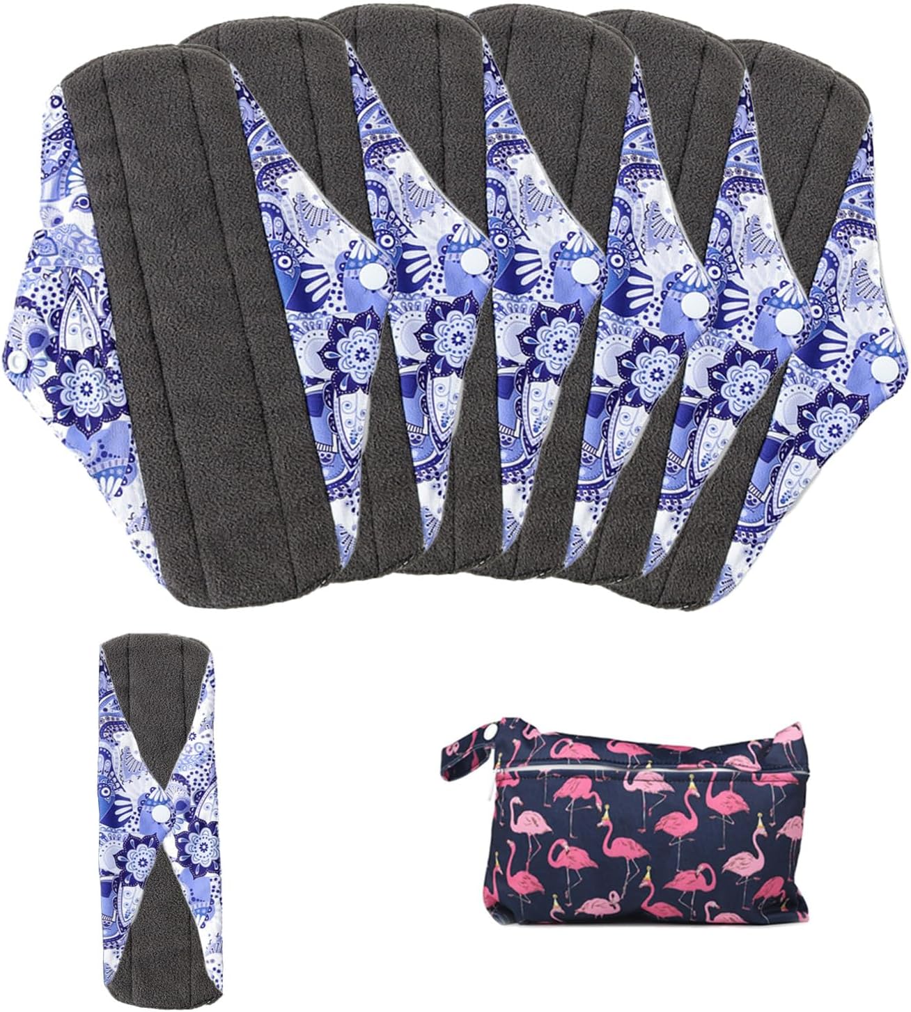 Reusable Incontinence Pads,Washcloth Cloth Menstrual Pads,7pcs/Set,Pack of 6+1 Storage Bag,Panty Liners,Heavy Flow Mama Sanitary Napkins