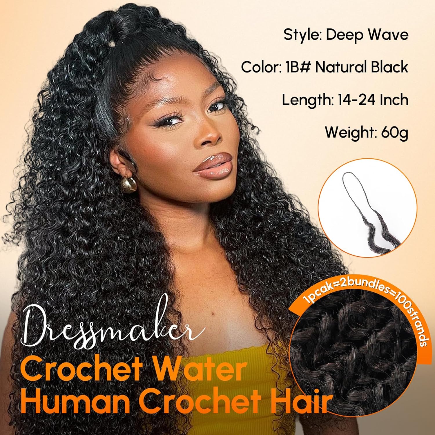 Human Crochet Hair for Black Women 18inch 60g Pre Separated 50 Srtands Deep Wave Feather Crochet Human Hair Extensions Invisible Miracle Knots Boho Crochet Hair Human Hair Crochet Bundles