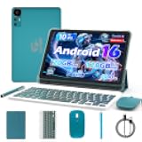 CUPEISI Android 16 Tablet 10 Inch, 20GB RAM+128GB ROM/ 2TB Expandable, 2.0GHz Octa-core Processor, 1280*800 HD Screen, 5G WiFi6 BT 5.0, 2 in 1 Tablets with Keyboard Case Mouse Stylus, Widevine L1 Blue