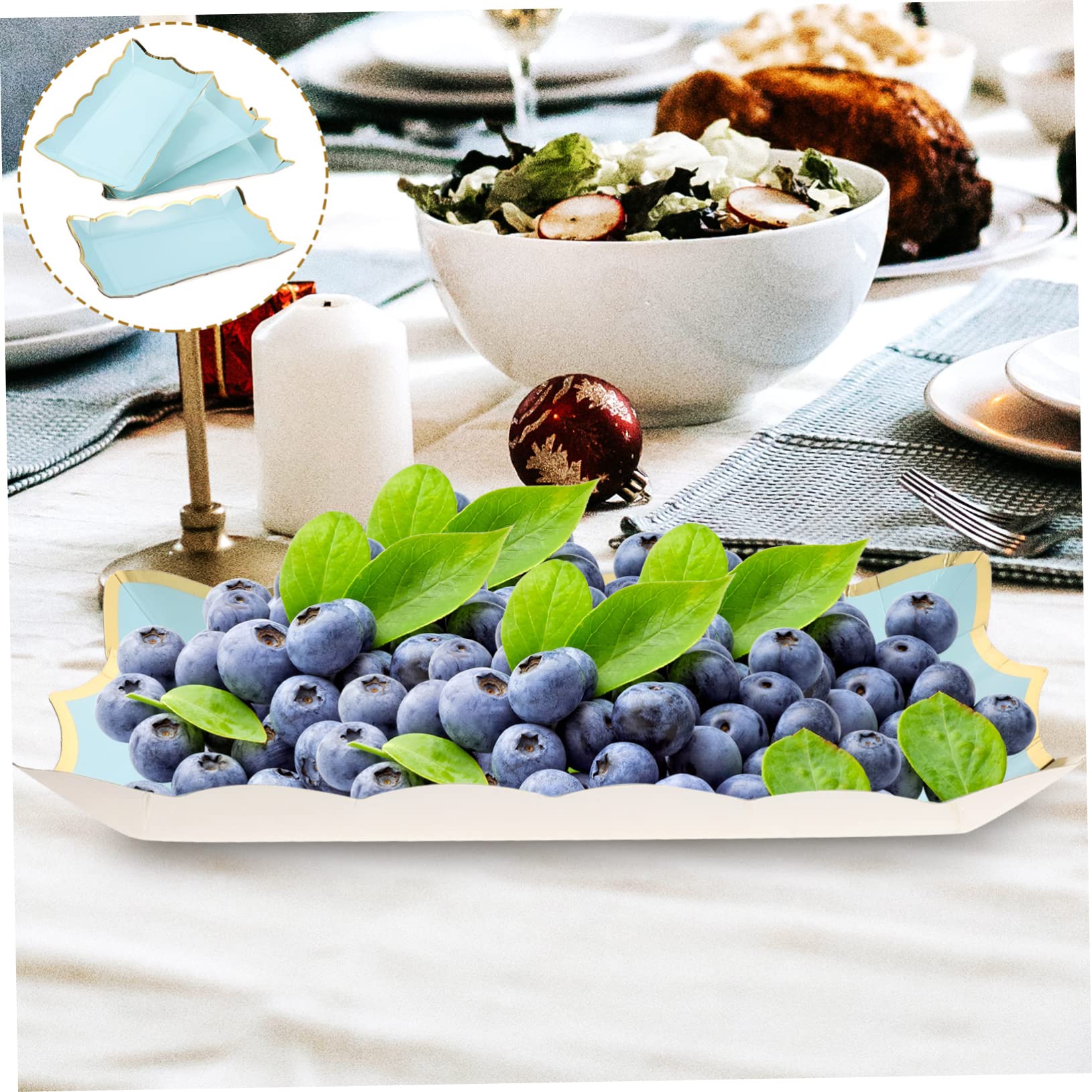 Amosfun 12 Pièces Assiette carrée en Dentelle de Papier Plateau Noel Plateau de Service Noel Assiettes Papier Carton Jante Plateaux d'affichage de Biscuits Plateaux à Biscuits Blue