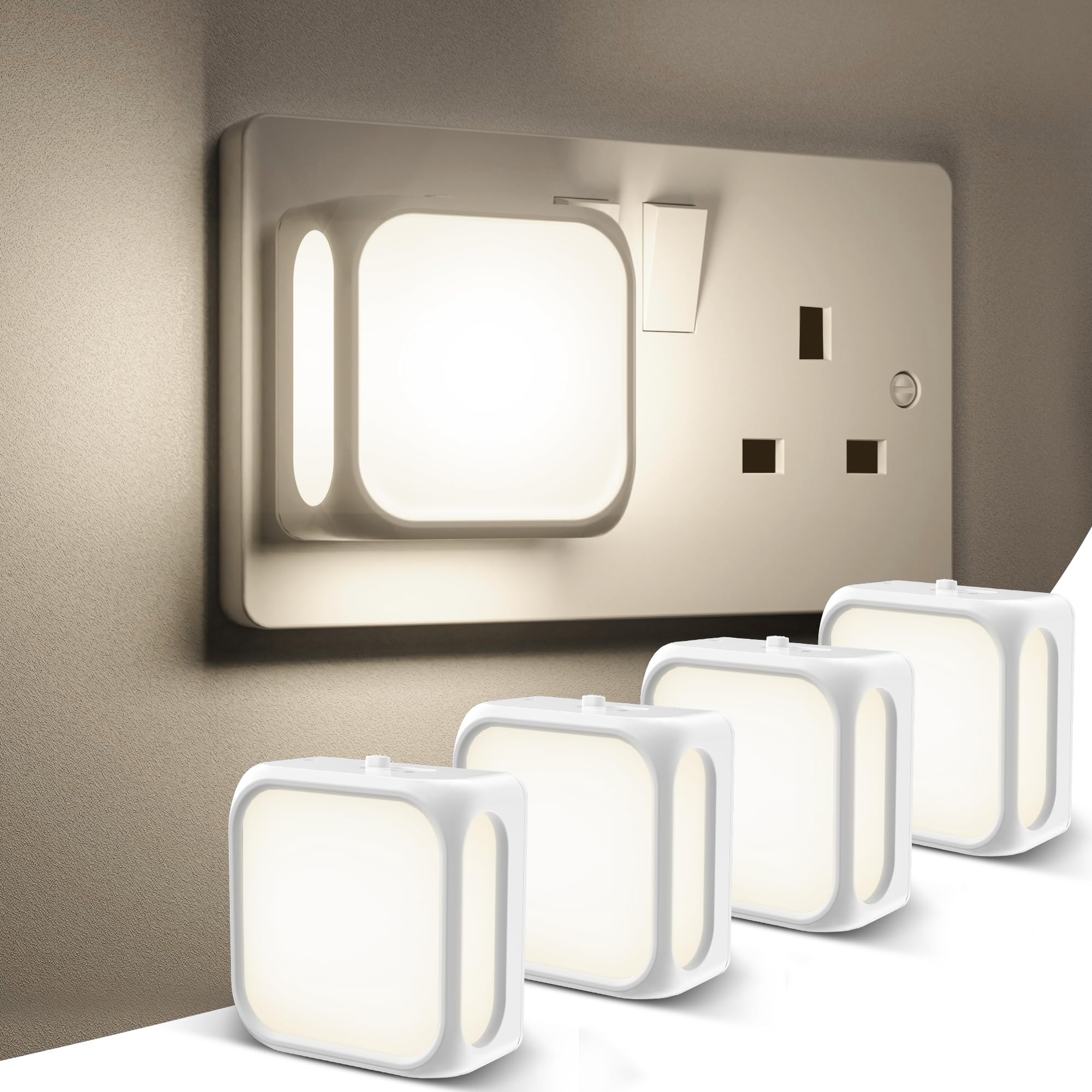 PURSNIC Night Light Plug in Wall, with Dusk to Dawn Photocell Sensor, 3000K Warm White, Brightness Adjustable, 1W LED Night Light for Kids, Bedroom, Hallway, Stairs, 2 Pack — view 15