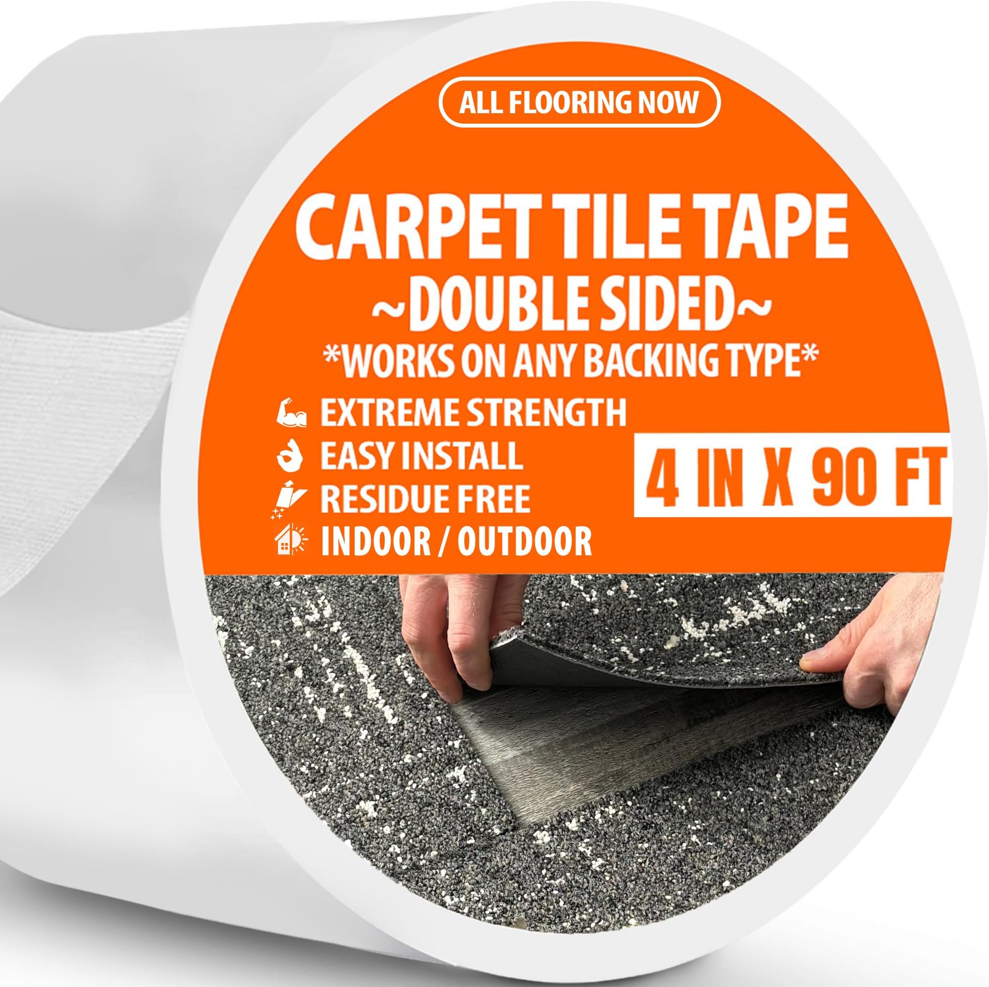 Double Sided Tape Heavy Duty Carpet Tile Tape 4" x 90' for Carpet Tile Rug Grippers Indoor Outdoor Carpet Grip Tape Turf Tape Double Sided Tape for Rugs
