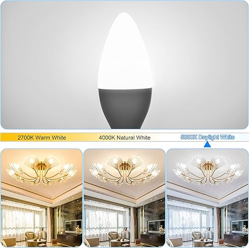 Miniatura 9 de comzler Paquete de 8 bombillas LED tipo candelabro E12, equivalente a 60 W, 2700 K, blanco cálido B11, lámpara E12 de base pequeña, tipo B, 600