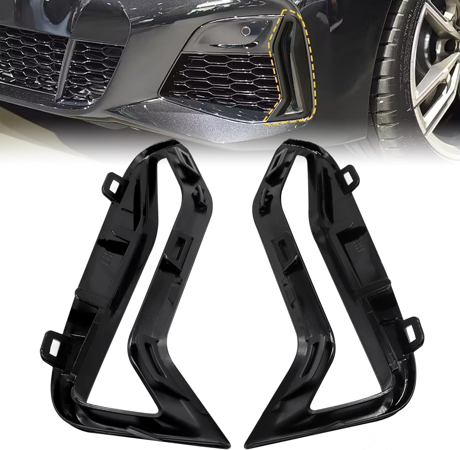 Front Bumper Side Grill Black Trim Pair Set Compatible with BMW 3 Series G20 G21 M340i 2018-2022 Replace # 51118093301 51118093302 Fog Lamp Decorative Grill Trim