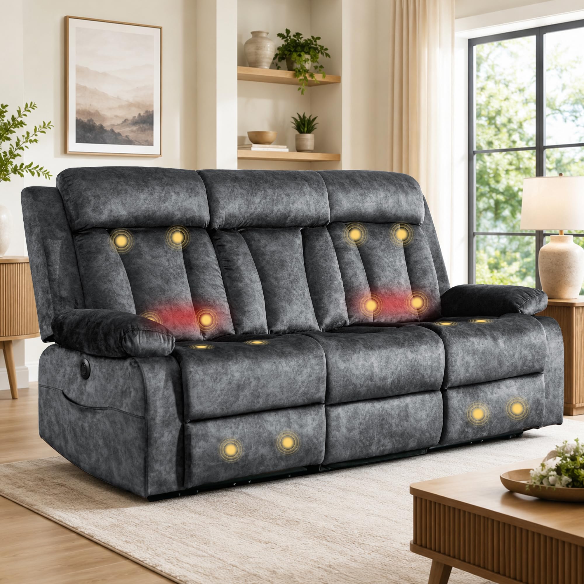 GUEAPY Power Reclining Sofa with Massage and Heat