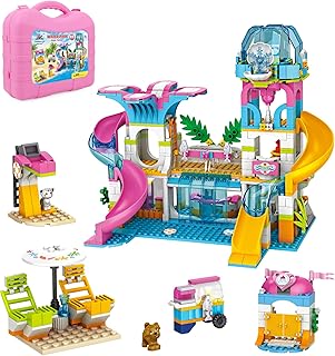 Friends Water Park Building Kit for Girls Aged 6-12, Summer Pool Party Toy Pool Building Blocks Set, Friends House Building Set - Creative Christmas Birthday Toy Gift for Kids 6+ Year Old (875 PCS)