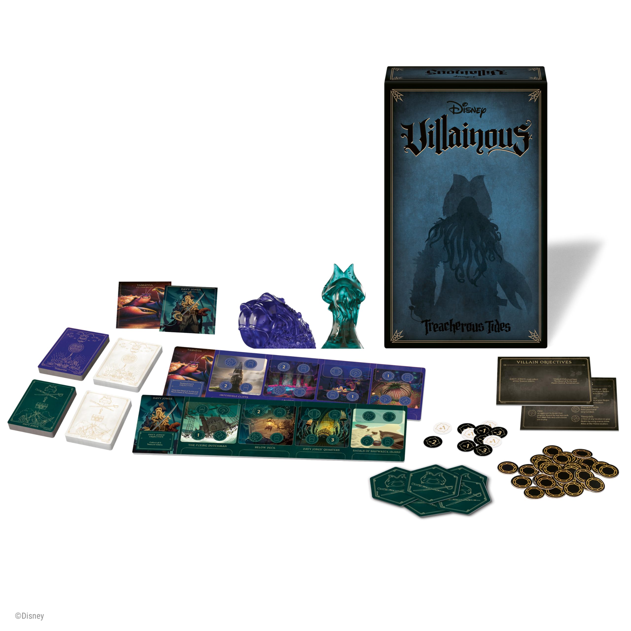 Ravensburger Disney Villainous - Treacherous Tides Strategy Board Game - Play as Davy Jones or Tamatoa - Stand-Alone or Expand with Other Villainous Games - Award-Winning Line - Ages 10+