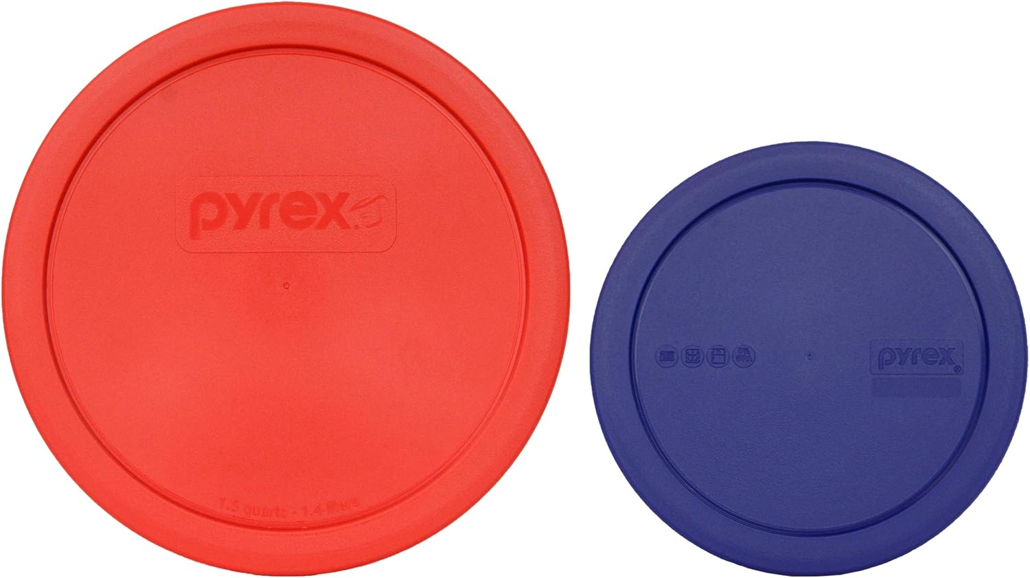 Pyrex (1) 323-PC 1.5qt Red and (1) 322-PC 1qt Blue Mixing Bowl Plastic Lids - Made in USA