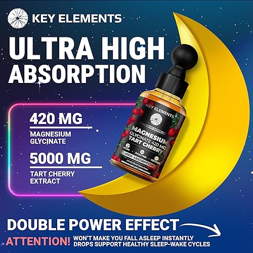 Miniatura 3 de Glicinato de magnesio líquido de 420 mg con extracto natural de cereza ácida  Suplemento de gotas de glicinato de magnesio para apoyar el sueño, el
