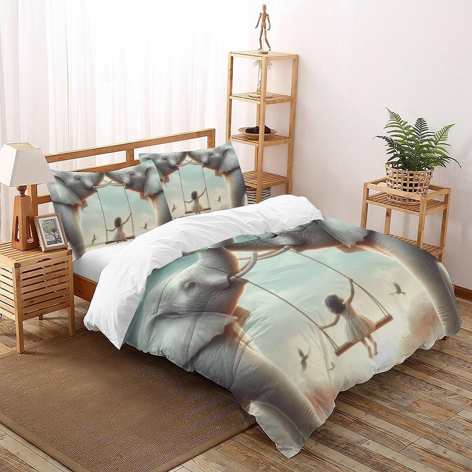 Housse De Couette Super King 260x220cm Imprimé 3D Animaux avec 2 Taies d'Oreiller