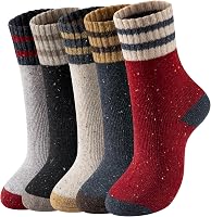 Coclothy 5 Pairs Wool Socks for Women & Men - Warm Thick Knit Winter Crew Socks, Soft Vintage Casual Fit US 5-9