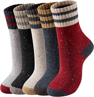 Coclothy 5 Pairs Wool Socks for Women & Men - Warm Thick Knit Winter Crew Socks, Soft Vintage Casual Fit US 5-9