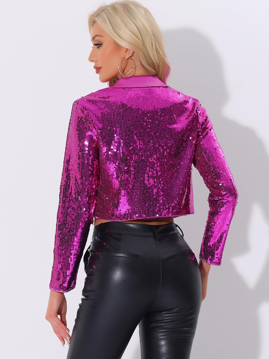 Allegra K Sequin Jacket for Women's Party Lapel Collar Open Front Crop Sparkle Blazer Cardigan - Image 3