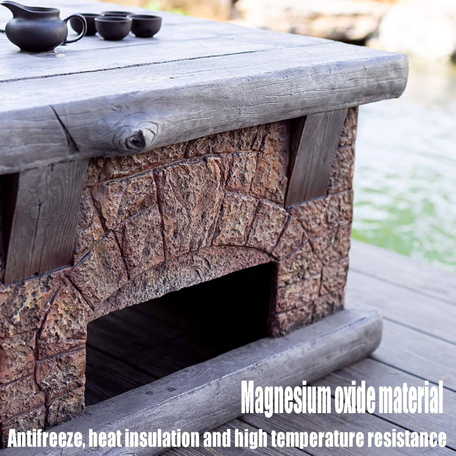 Outdoor Fire Pit Imitation Stone Outdoor Wood Fire Pit, Backyard Patio Garden Fireplace BBQ Grill Stove, Magnesia Material, Anti-Freezing and Heat-Resistant
