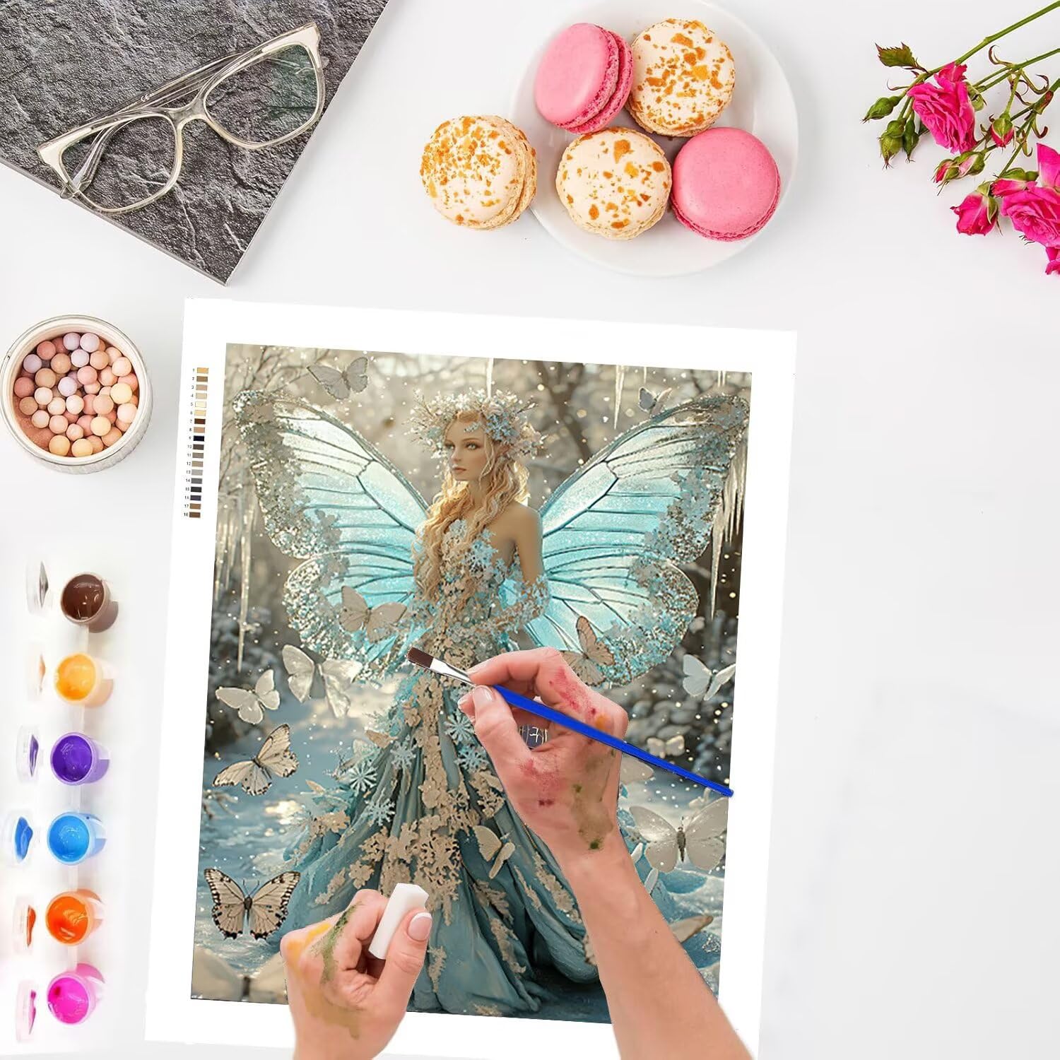 Farfalla e ragazza Dipingere con i Numeri per Adulti, 70x90cm a-374 | Paint by Numbers Kit con Pennelli e Acrilico Pigmento, Fai da te Olio La Pittura di Numeri Kit, Decora la Casa, senza Cornice