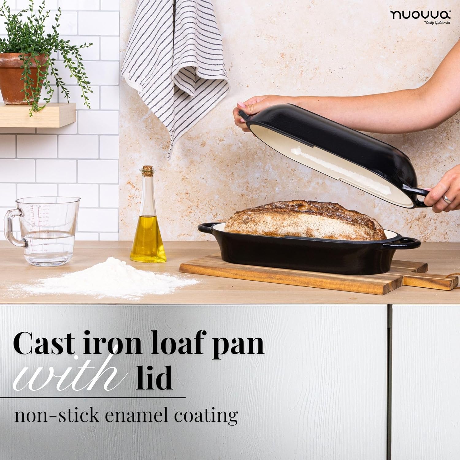 Enamelled Cast Iron Bread Loaf Pot – Dutch Oven For Sourdough Bread Baking – Oven Safe Non Stick Bread Pot – Rectangular, Black, 34cm x 16cm – by Nuovva - Image 5