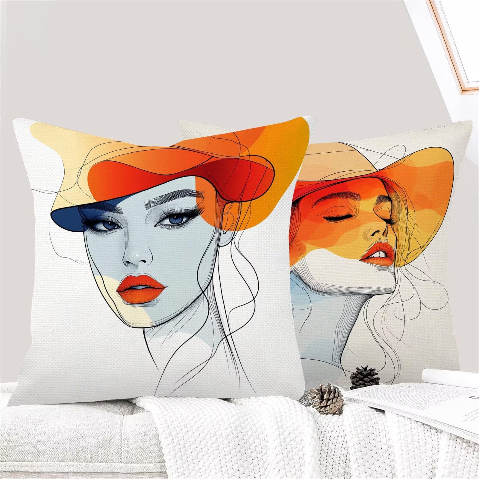 Fundas Cojines 65 x 65 cm Juego de 4 Cojines Exterior, Crema Mujer Lino Impermeable Sofa Fundas Cojin de para Sofá, Dormitorio, Estar, Jardín, Coche, Decoración Del Hogar, con Cremallera Oculta m-454