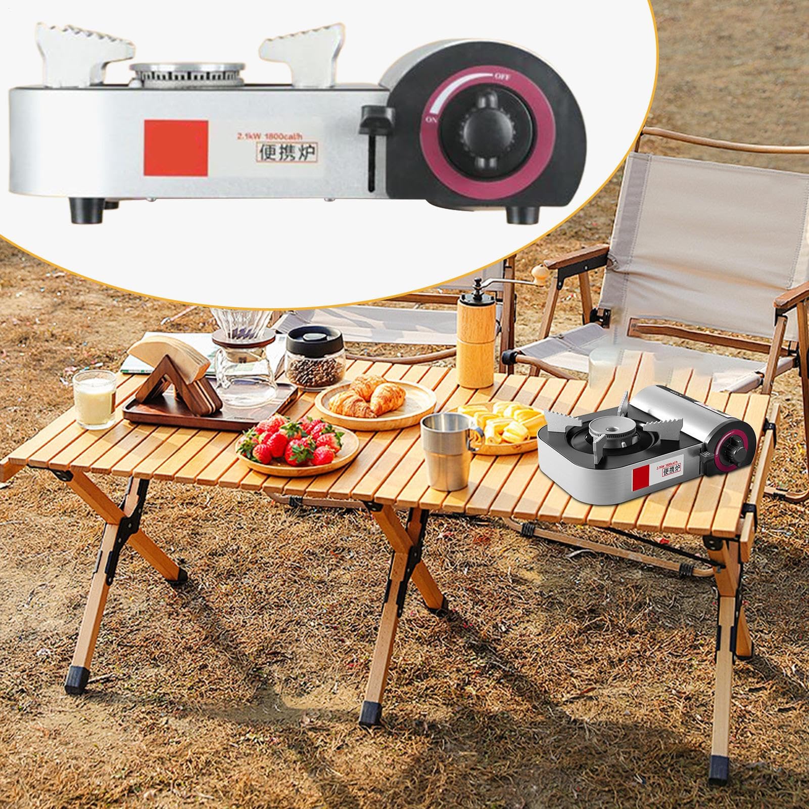 Tragbarer Campingkocher - Tragbarer Campingkocher Brenner - 2100W Windgeschütztes Kochwerkzeug Leichtes Küchenzubehör Für Outdoor Indoor Grillen Backpacking