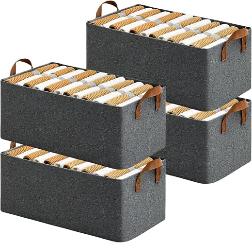 Panchhi Store 4 Pcs Fabric Wardrobe Organizer Foldable Storage Box Basket for Cupboard Clothes Closet Shelves Almirah Jean...