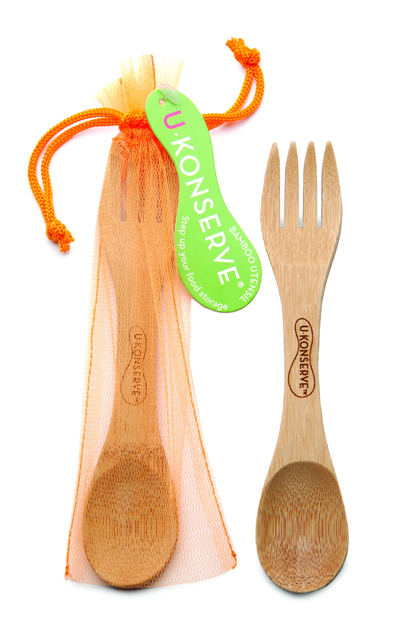 U Konserve Bamboo Utensil with Mesh Pouch, Orange