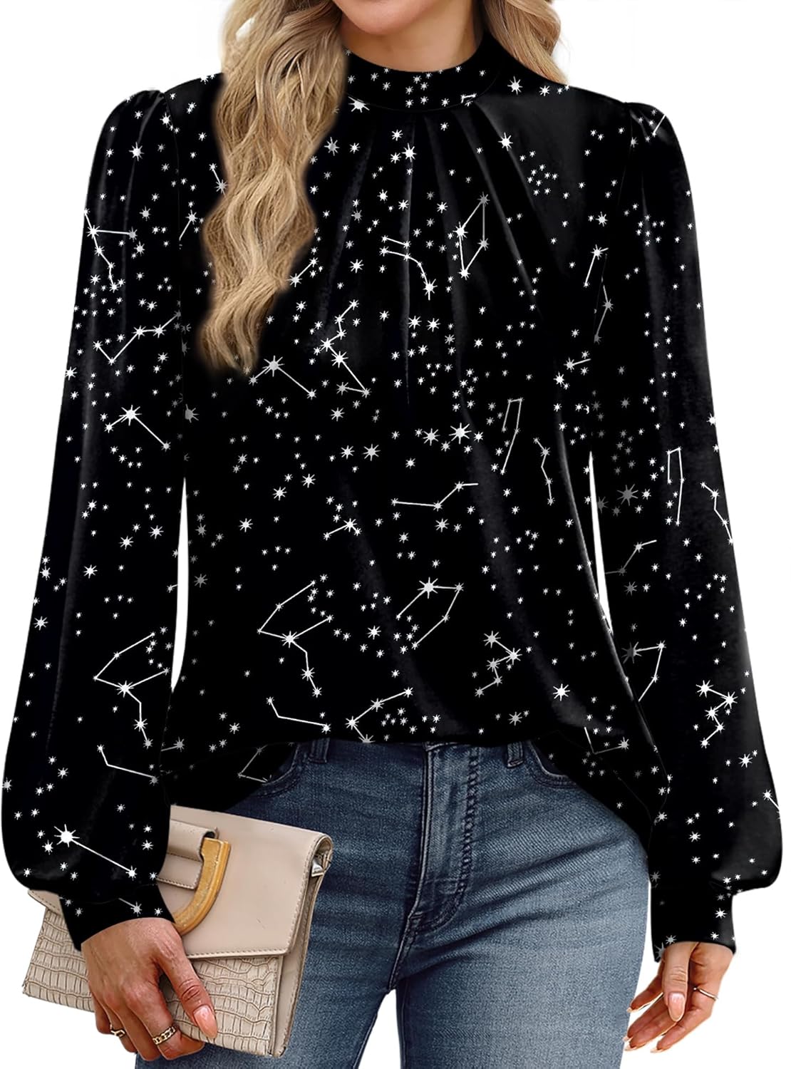 WIHOLL Long Sleeve Shirts for Women Mock Neck Tops Pleated Front Blouses Dressy Casual Spring Fall Clothes 2026 Fashion - Image 3