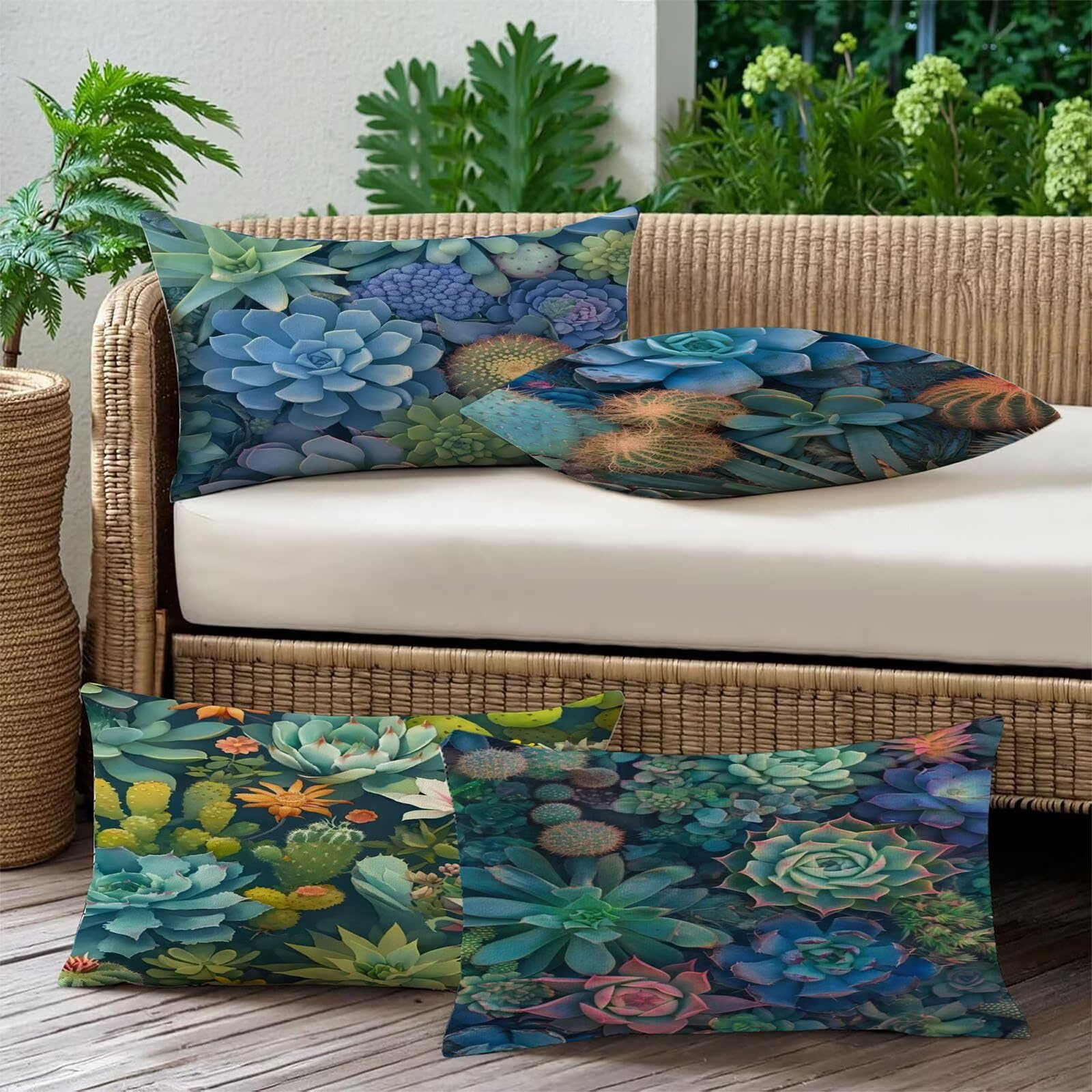 Housses Coussin 50x60cm Extérieur Imperméable Flower Taies d'oreiller Printemps Été Decoration Canapé Housse de Coussin Botanique Décoratif pour Salon Jardin Patio Chambre Maison Décor Lot 4. R-5558