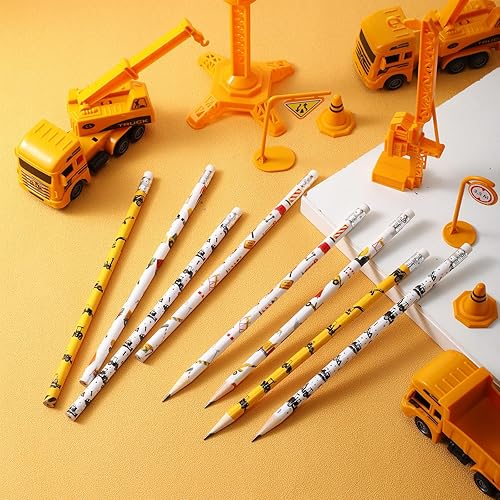 Miniatura 4 de Teling 48 lápices temáticos de construcción para niños, excavadoras, recuerdos de fiesta temática, excavadora, mezcladora, camión, lápices de