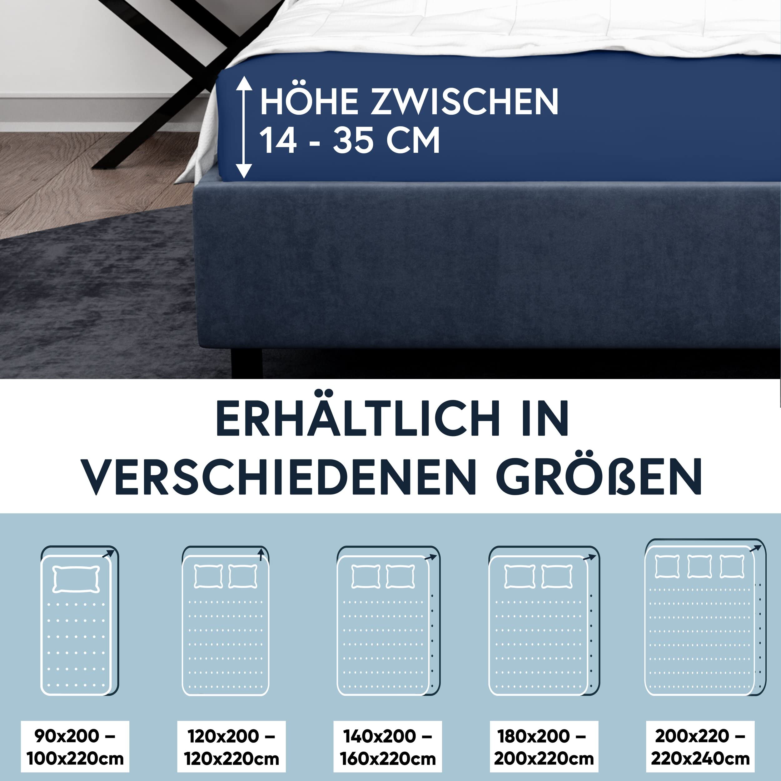 Moon -Luxury Prześcieradło z gumką, dżersej, 230 g/m², do łóżek wodnych, łóżek kontynentalnych i tradycyjnych materacy (ciemnoniebieskie, 200 x 220 – 220 x 240 cm)