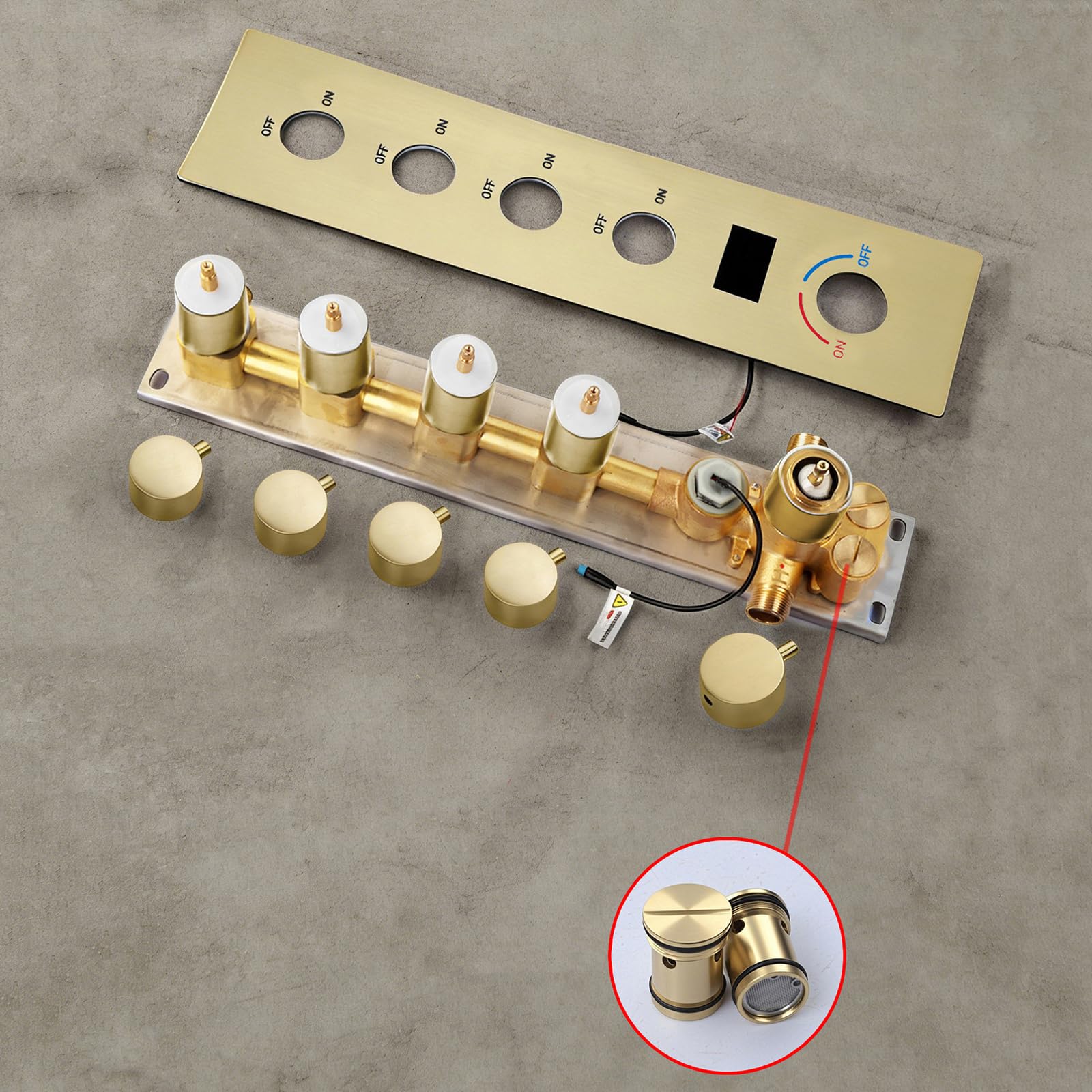 XJTNLB Colonna Doccia Incasso Soffione con Luce Led, Sistema Doccia Termostat con Display Digitale a Led e 6Pcs Getti SPA per Bagno, Oro Spazzolato