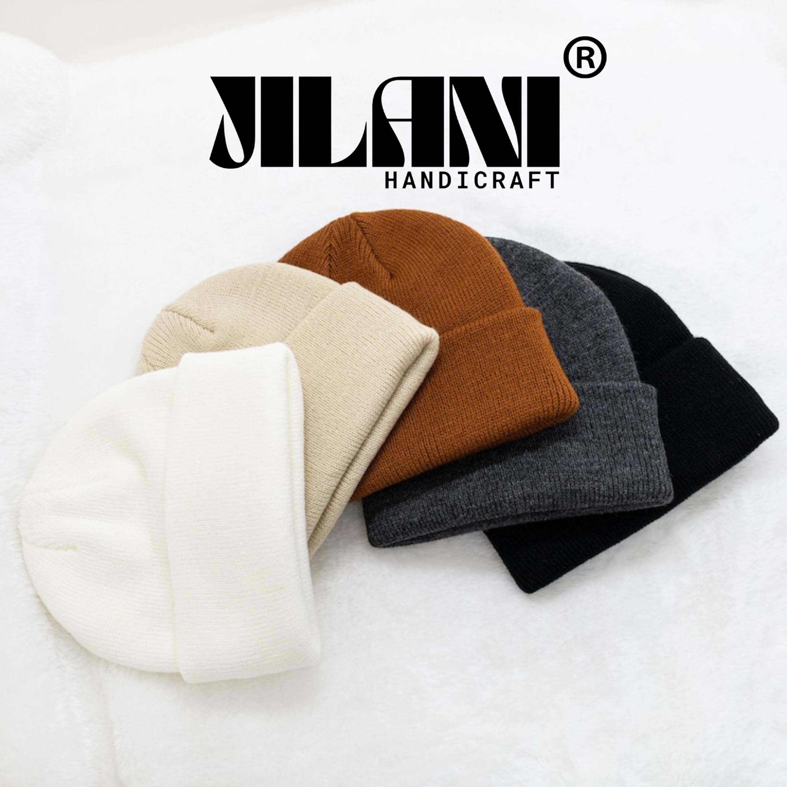 JILANI HANDICRAFT Soft Multicolor Winter Hats, Knitted Beanie Hats for Women & Men Knit Cuffed Beanies Women Plain Beanies, Cream, One Size 4