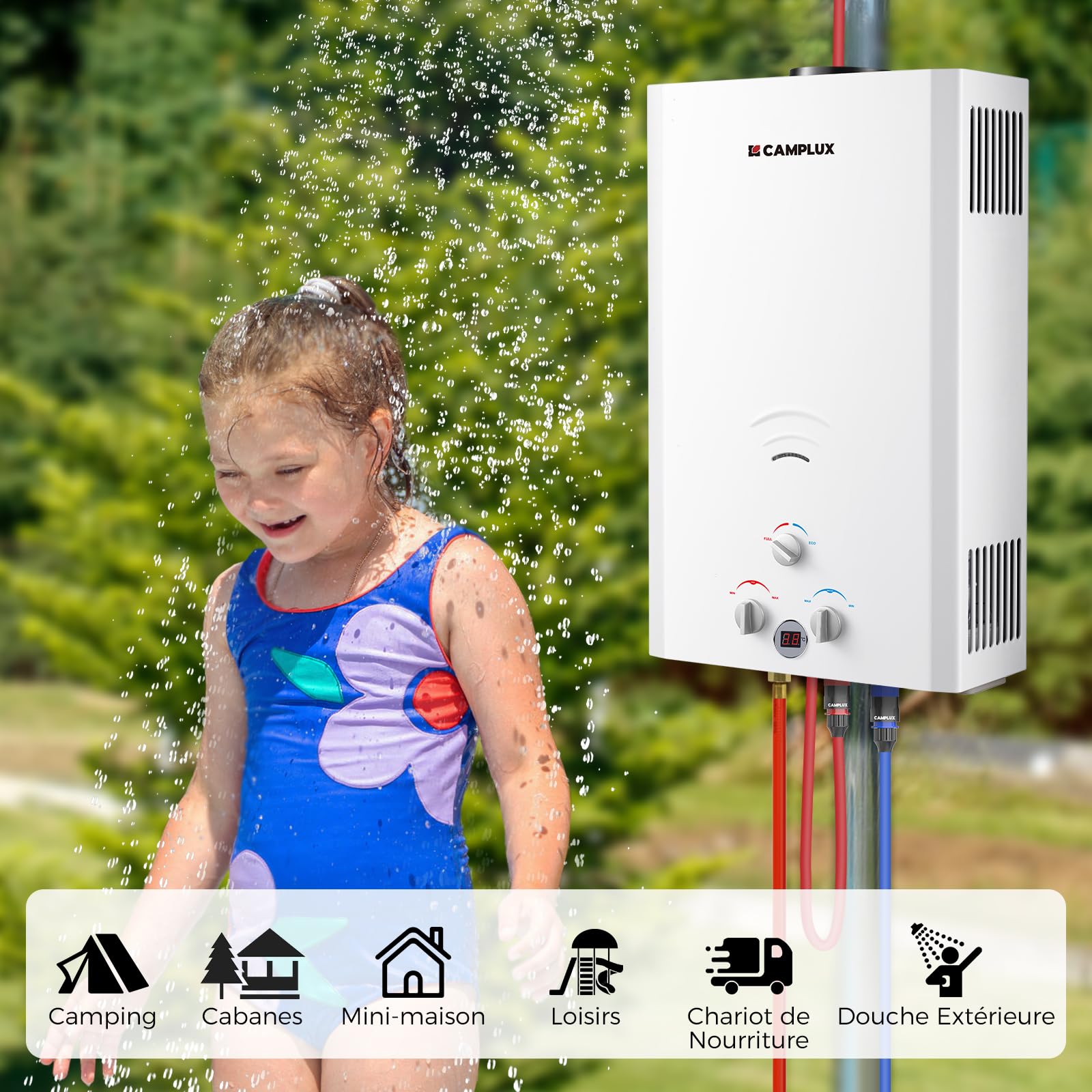Camplux BW422 Chauffe-eau à Gaz à 16 Litres, Utilisation pour le Camping, les RV, le Lavage du Cheval