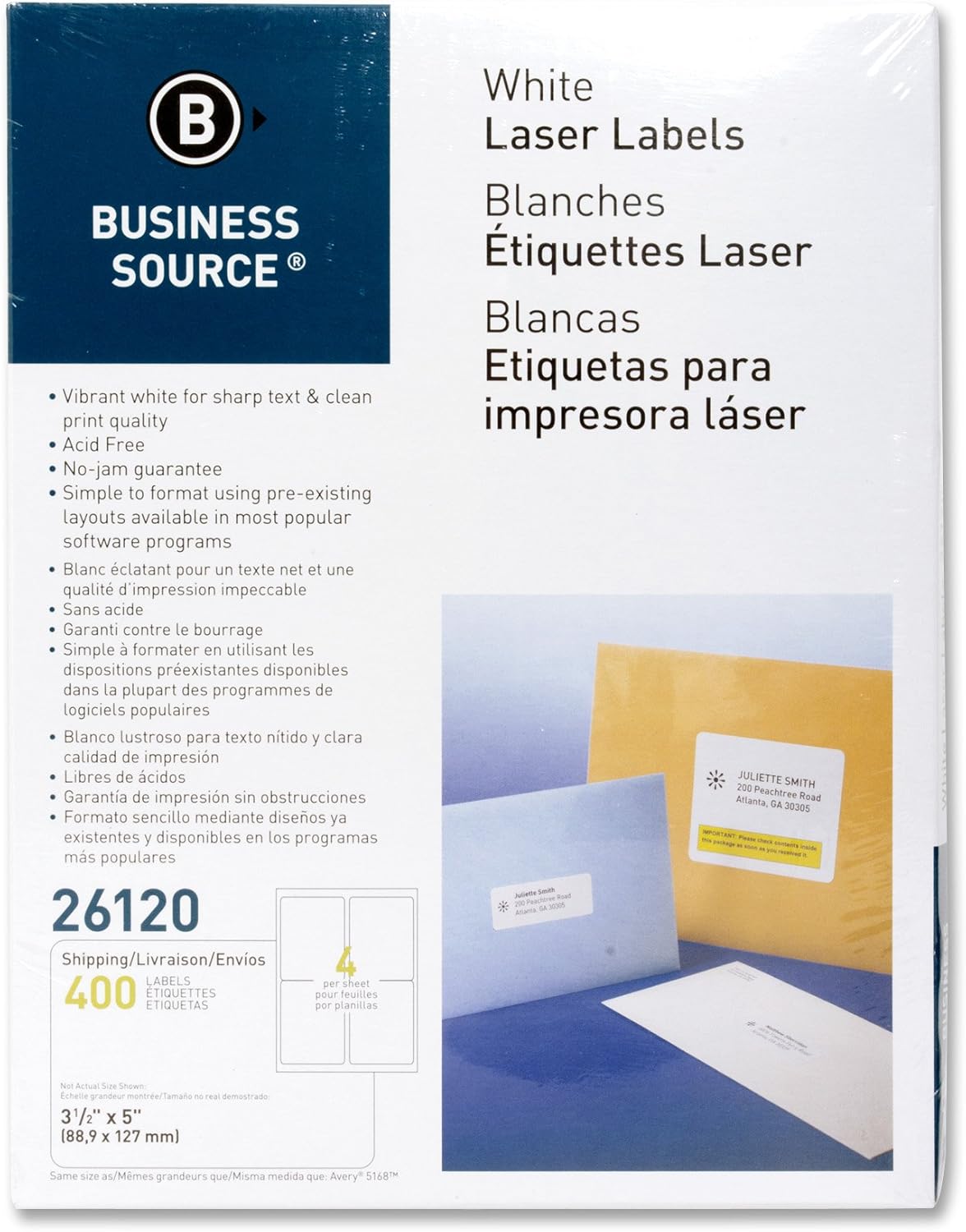 Business Source™ Bright White Premium-Quality Address Labels White 3.5 * 5 inches
