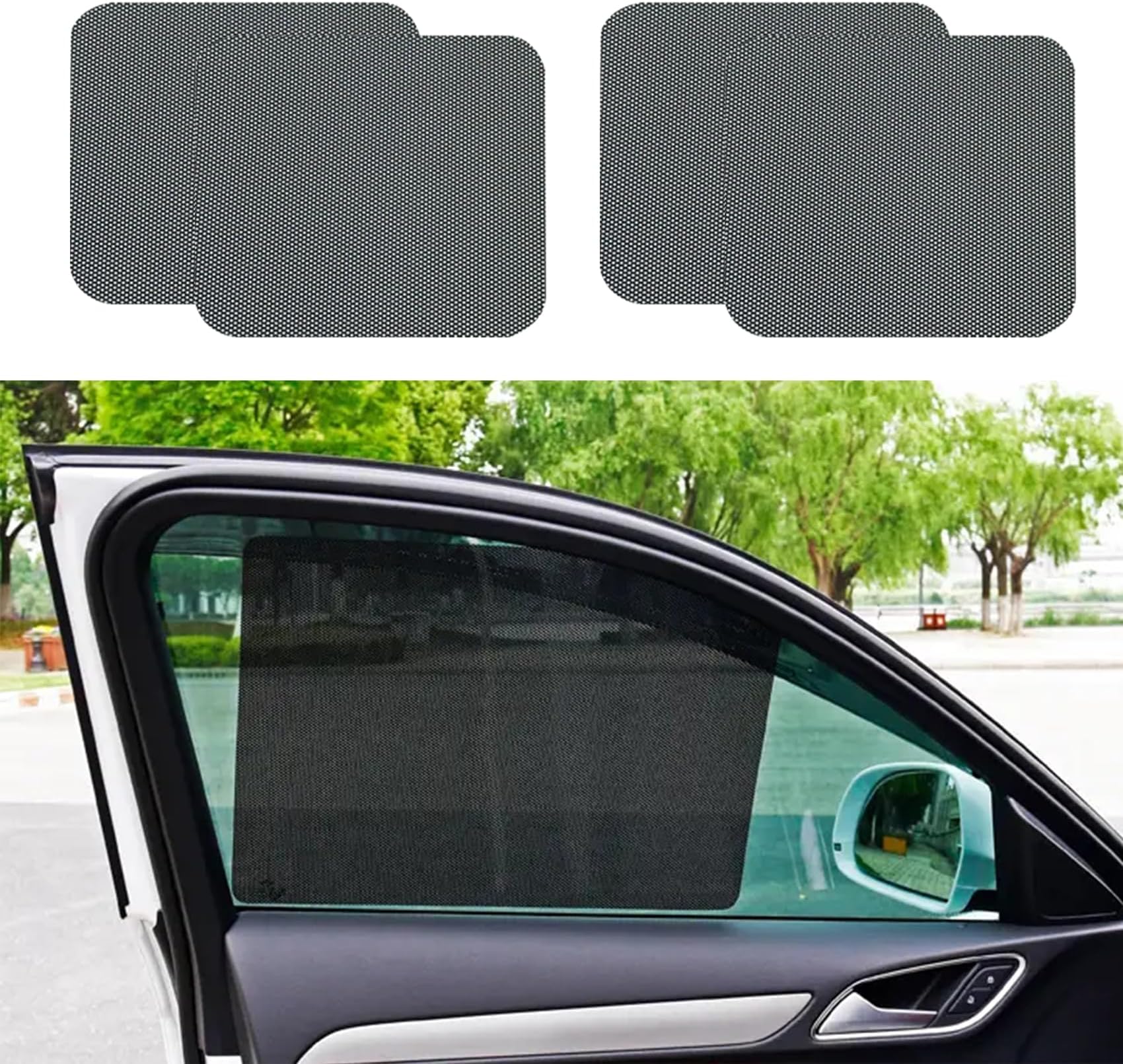4Pcs Car Side Window Sunshade, Car Window Shades, Static Cling Films Stickers to Blocking UV Rays and Protecting Privacy, Reuseable Washable Sun Shade Universal for Cars, Trucks, SUVs