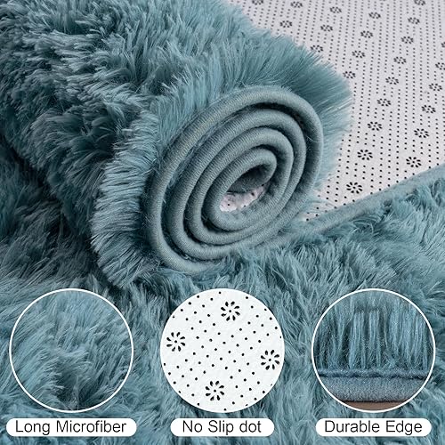 Miniatura 131 de Kelarea Alfombra de área para sala de estar, 3 x 5, antideslizante, color azul turquesa, esponjosa, suave, alfombra de felpa peluda para dormitorio