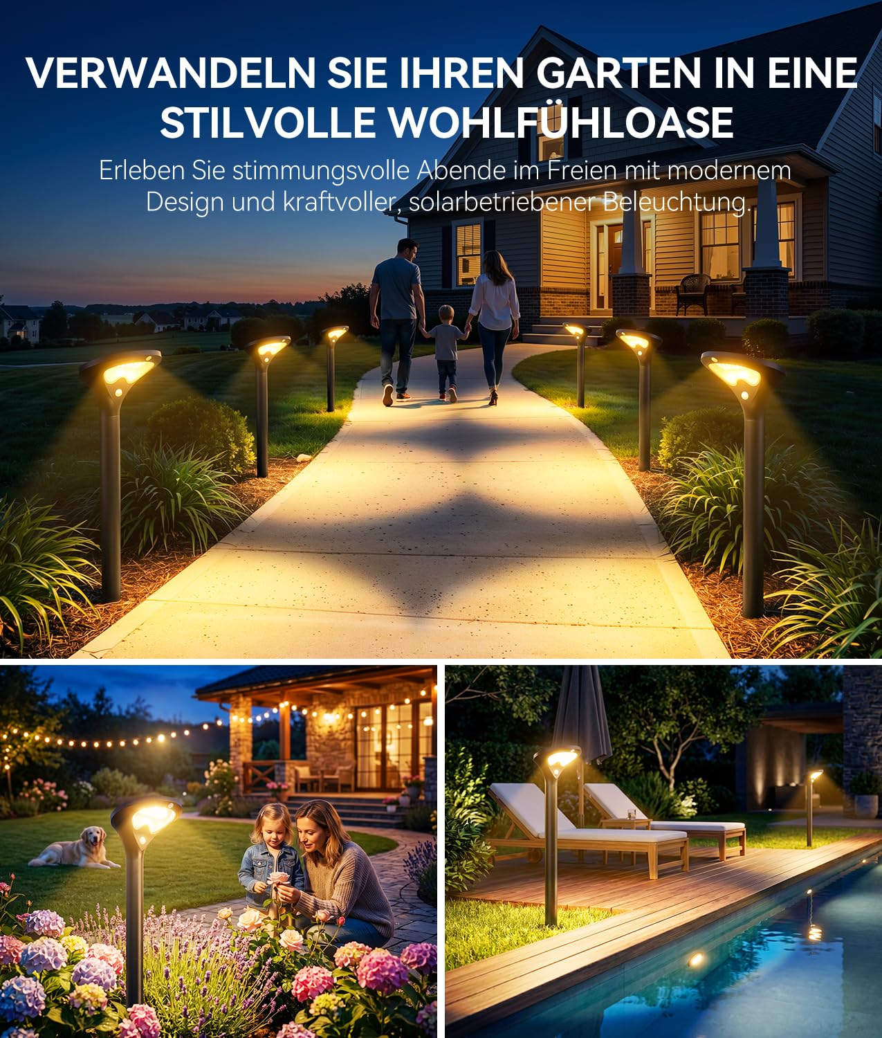 Solarlampen für Außen 6 Pack, Garten Solarleuchten mit Bewegungsmelder, 550LM Moderne 3 Lichtmodi, Helle 26 LEDs Warmweiß, IP65 Wasserdichte Solarleuchten für Außen, Hof, Rasen, Terrasse, Weg