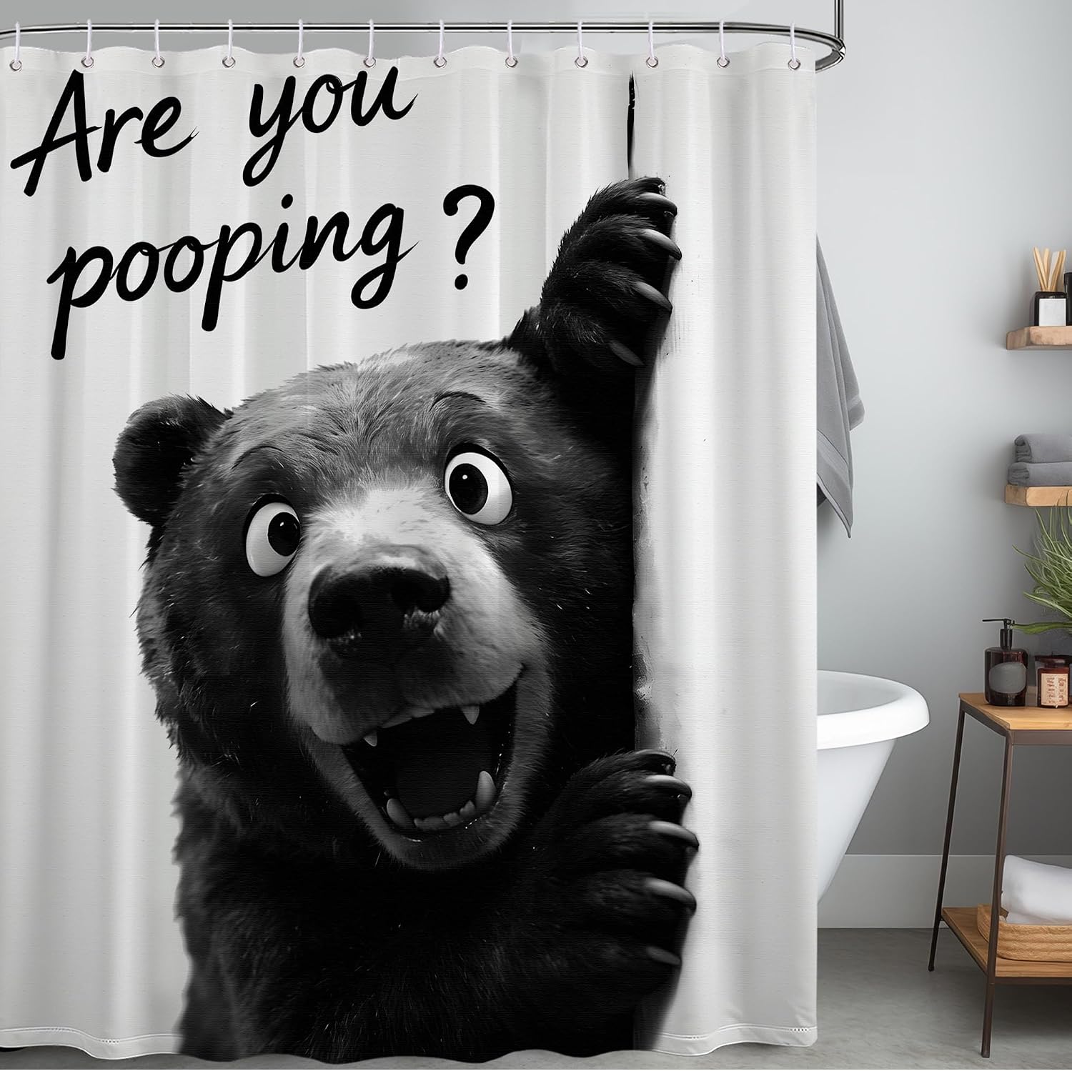 Extra Tall Shower Curtain XL Funny Black Bear, 70 x 78 Inchs image 3