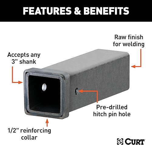 Miniatura 3 de CURT 49517 Tubo receptor de enganche de remolque soldado de acero crudo de 3 x 12 pulgadas, agujero de pasador de 58 pulgadas