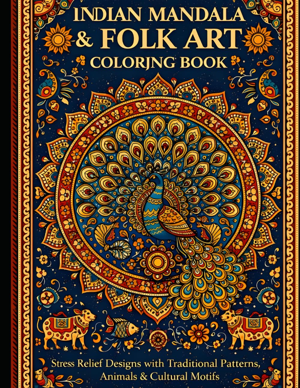 Indian Mandala & Folk Art Coloring Book: Stress Relief Designs with Traditional Patterns, Animals & Cultural Motifs