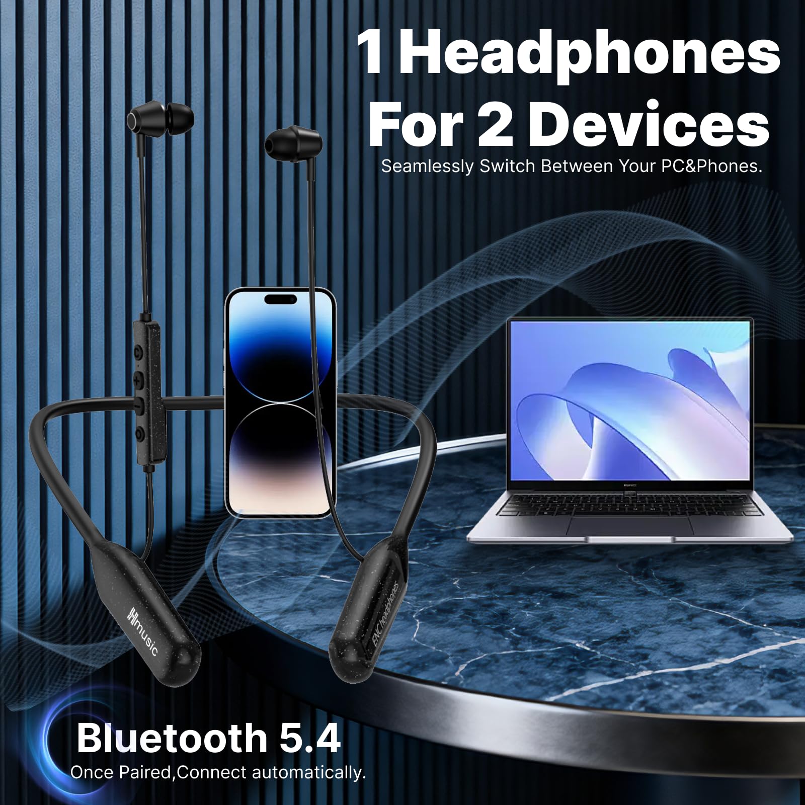 Hmusic H25 Słuchawki Bluetooth Na Szyję, 200H Czas Pracy | Łącz. z Wieloma Urządzeniami, IPX5 Wodoodporne, Izol. Hałasu, Star Sky Dekor Słuchawki Bezprzew. do Muzyki/Sportu/Podróży