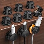 NEWDERY Magnetic Cord Organizer, 360° Rotatable Cable Clips | 6-Pack, 360°Rotation, 3M Adhesive, 1-Second Lock, Black, Desk Cable Holder, Cable Management, Home Office Accessories