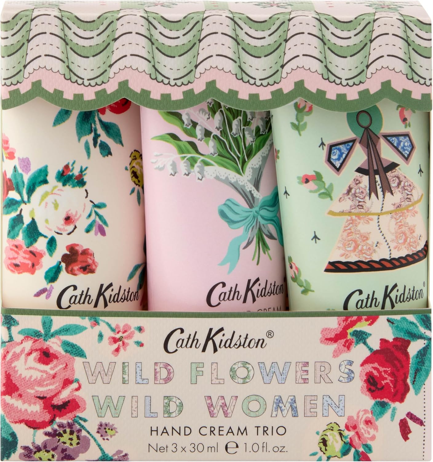 Cath Kidston Hand Cream 30ml x3, Enriched with Shea Butter, Glycerin and Essential Oils, Three Fragrances, Travel Size and Vegan Friendly, Beauty Gift Set For Her, Wild Flowers Wild Women Colllection
