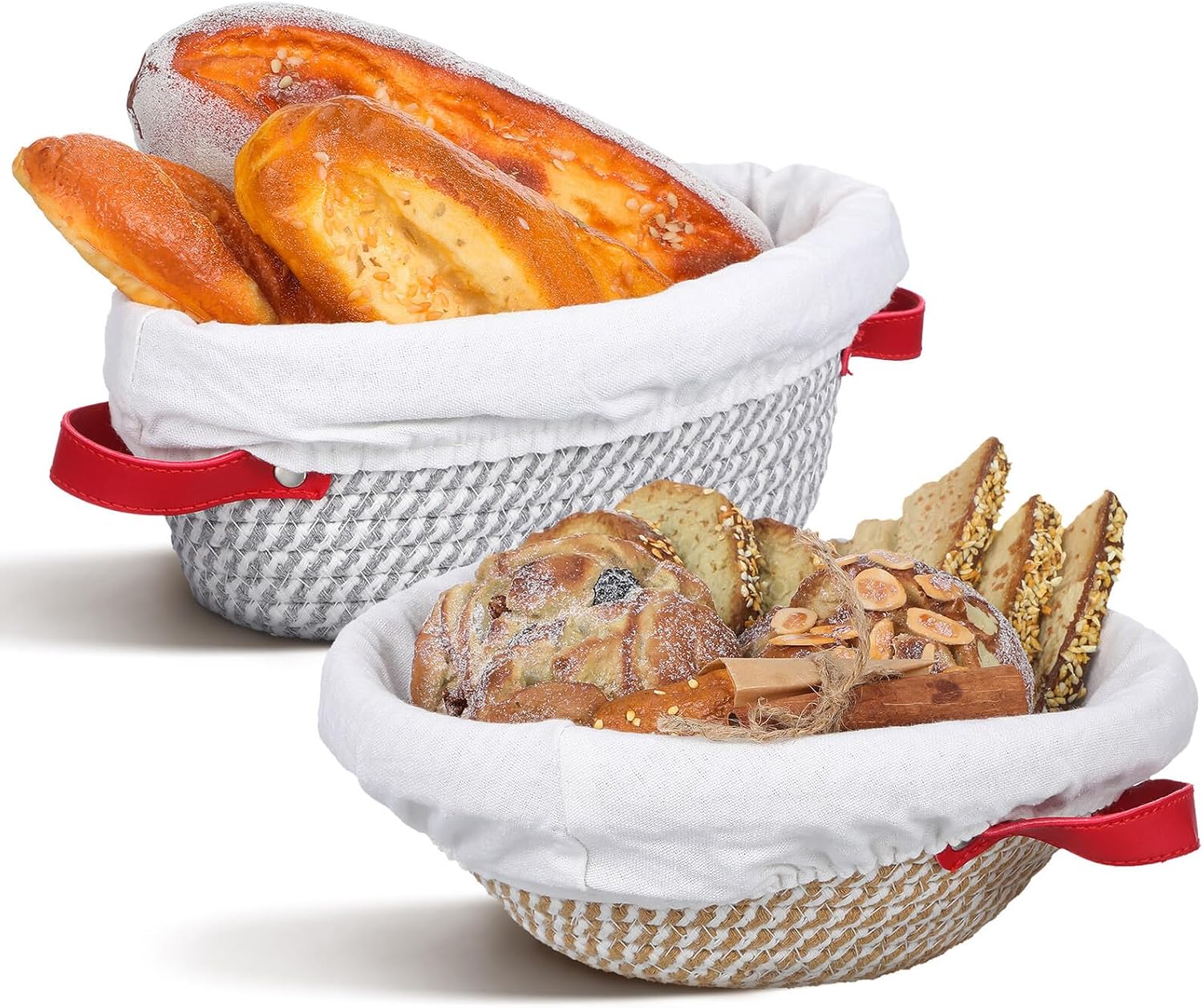Homoyoyo Bread Proofing Baskets Set with Liner Oval round Dough Fermentation Baskets for Sourdough Bread Baking 2pcs Home Baking Tools