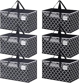 Extra Large Moving Bags, Heavy-Duty Storage Totes with Zipper Top and Sturdy Handles, Moving Supplies for Space Saving and Packing, Collapsible Storage Bags, Black & Gray, 88L, 6-Pack
