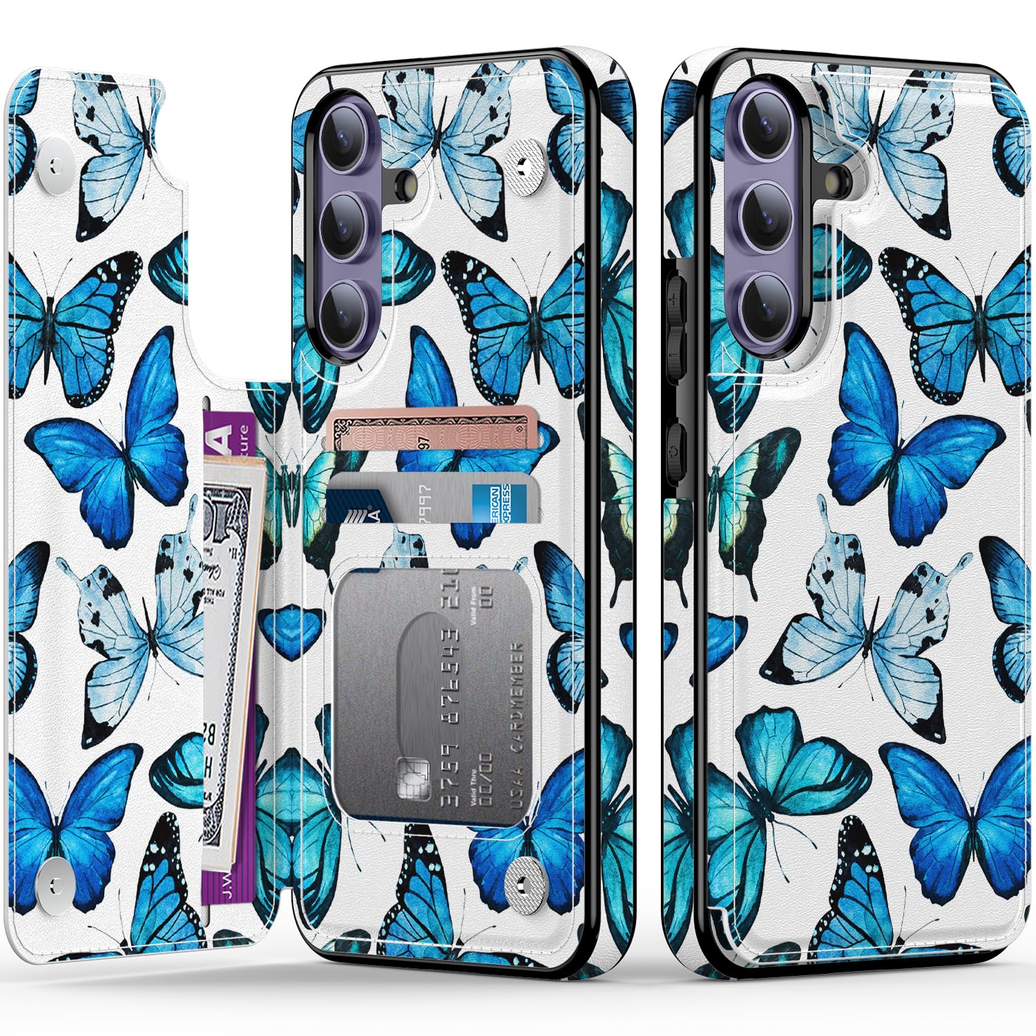 Goodon for Samsung Galaxy S25 Case Wallet - Flip Folio Leather Cover with Trendy Floral Design, 3 Card Slots & Kickstand Function, Protective Phone