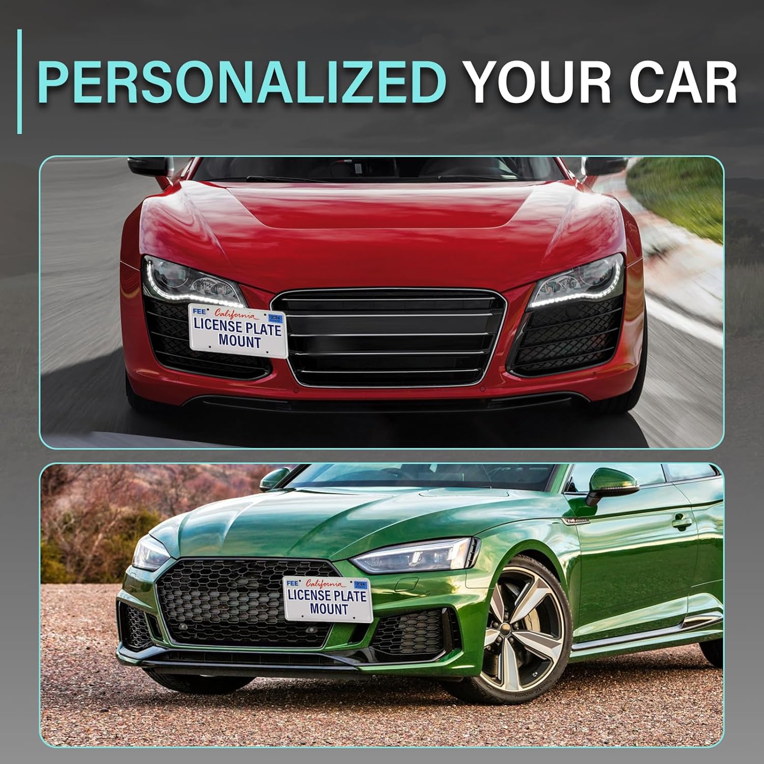 No Drill Front Bumper Tow Hook License Plate Mount Bracket Holder Compatible with 2001-2008 Audi A4 S4 RS4, 2005-2011 Audi A6 S6 Front License Plate Frame Front License Plate Mounting Car Accessories