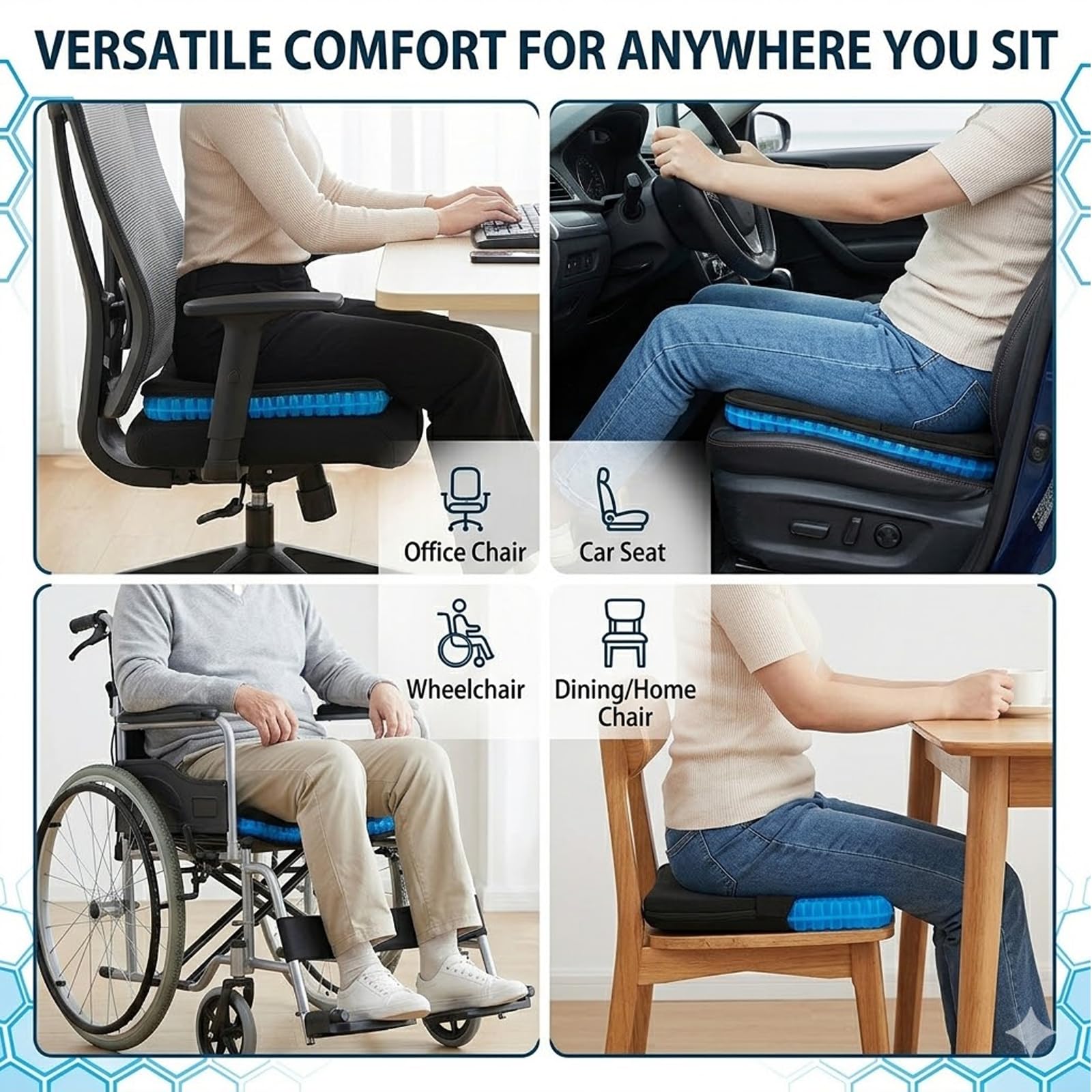 The Zero Cushion para ancianos, cojín de gel de refrigeración mejorado, diseño de panal transpirable, absorbe los puntos de presión, adecuado para oficinas, coches y sillas de ruedas (50 x 50 x 6 cm)
