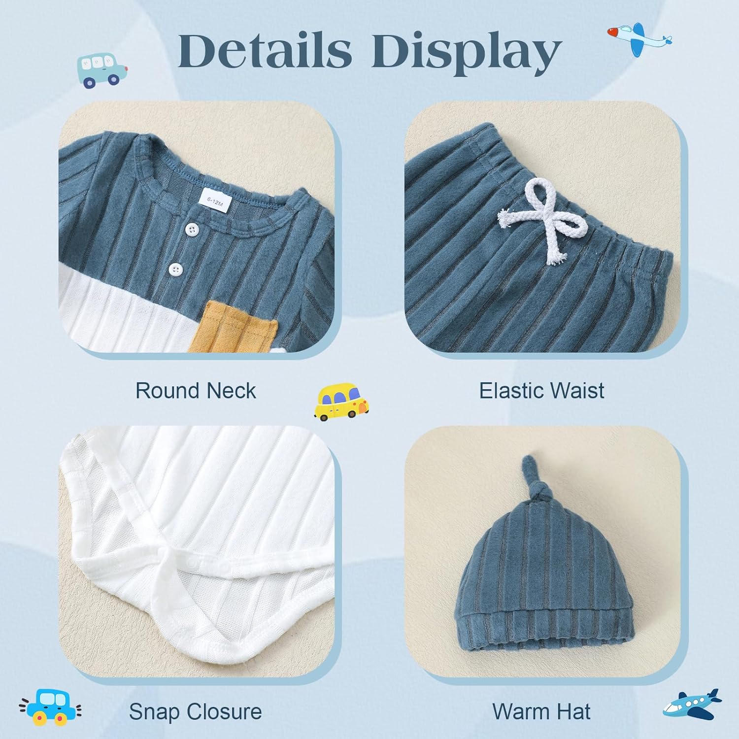 Renotemy Preemie Newborn Boy Summer Clothes Gift Short Sleeve Button Romper Baby Boys Bodysuit Long Pants Outfit Set with Hat - Image 6